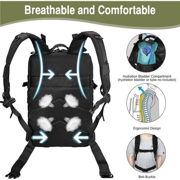 WOLT Tactical Backpack 45L Military Molle Hiking Survival Rucksack Black - Picture 6 of 7